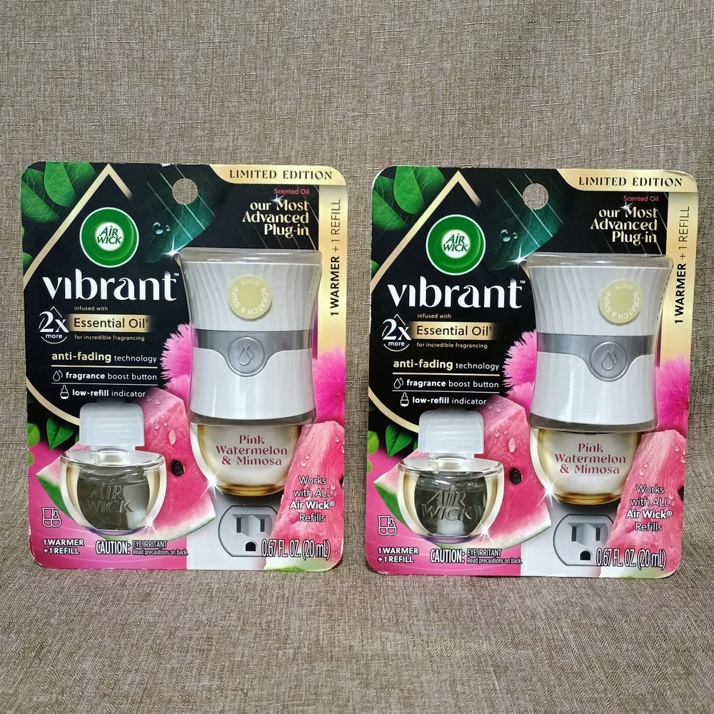 Lot of 2 - Air Wick Pink Watermelon & Mimosa Essential Oil Warmer with 1 Refill